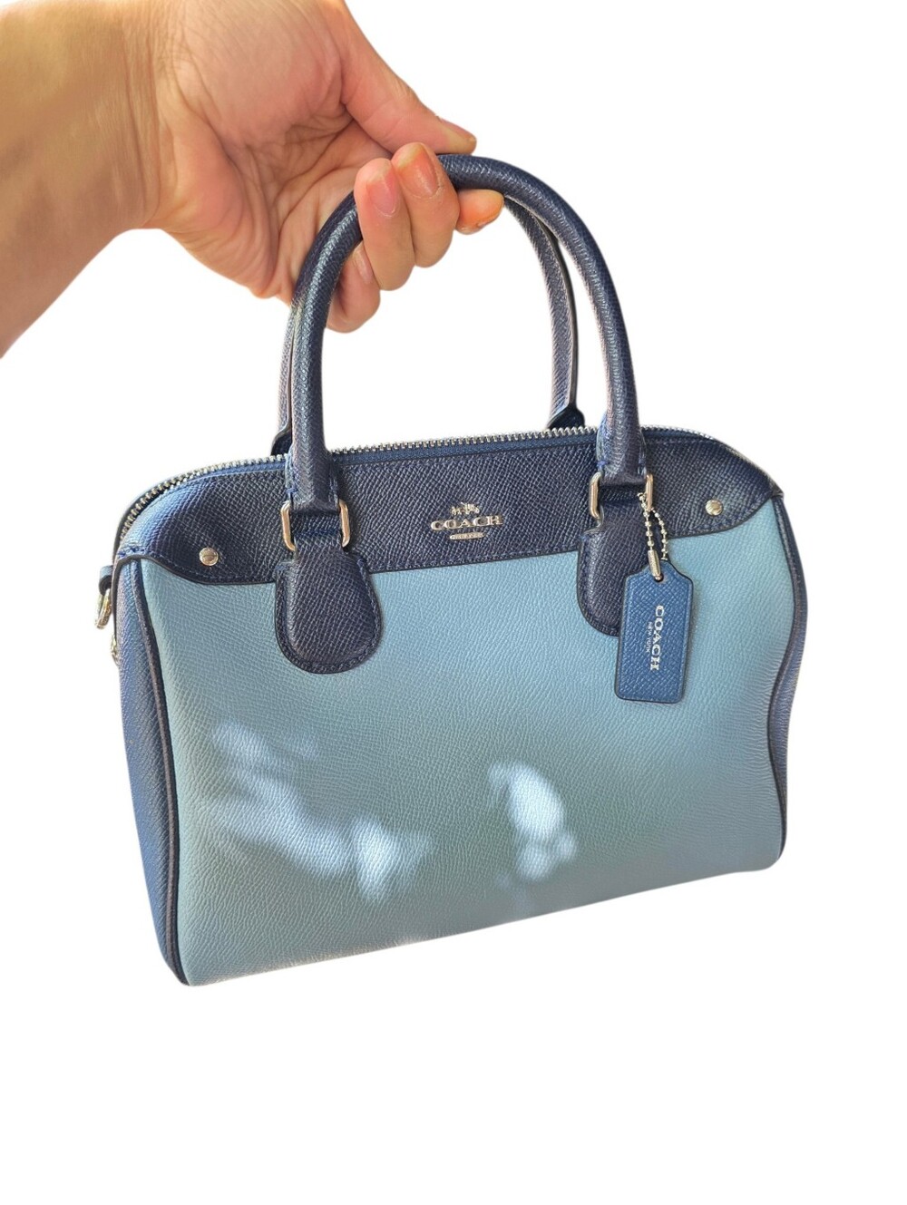 Coach Two-Tone Blue Dome Satchel with Navy Trim